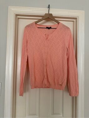 Tommy Hilfiger Pointelle Cardigan Sweater - Coral Pink
